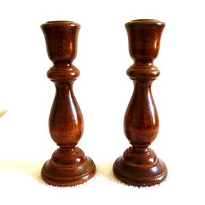 Vintage 1950s MCM Mid-century Modern Turned Wood Candlestick Holders